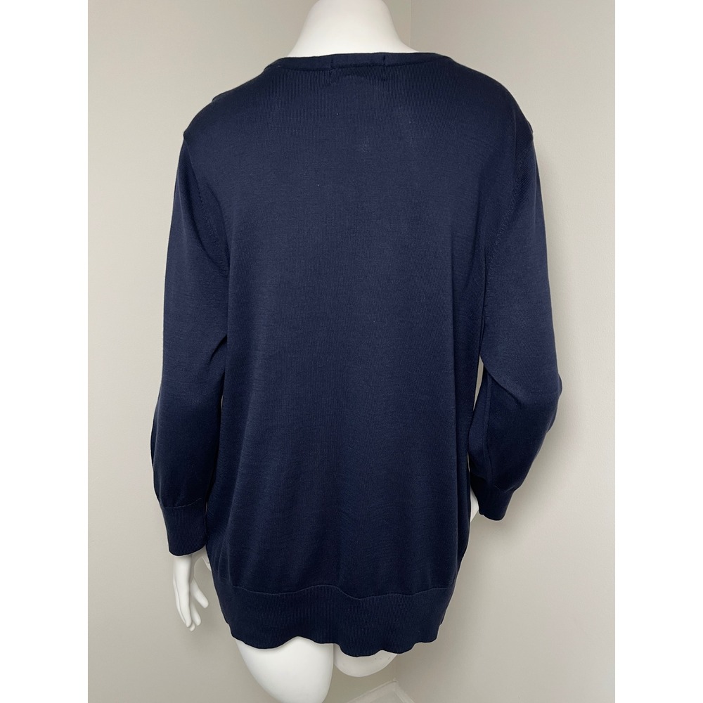 Lands End Navy Supima Cotton Golden Retriever Reindeer Antler Sweater XL Tall 18 - Picture 6 of 9